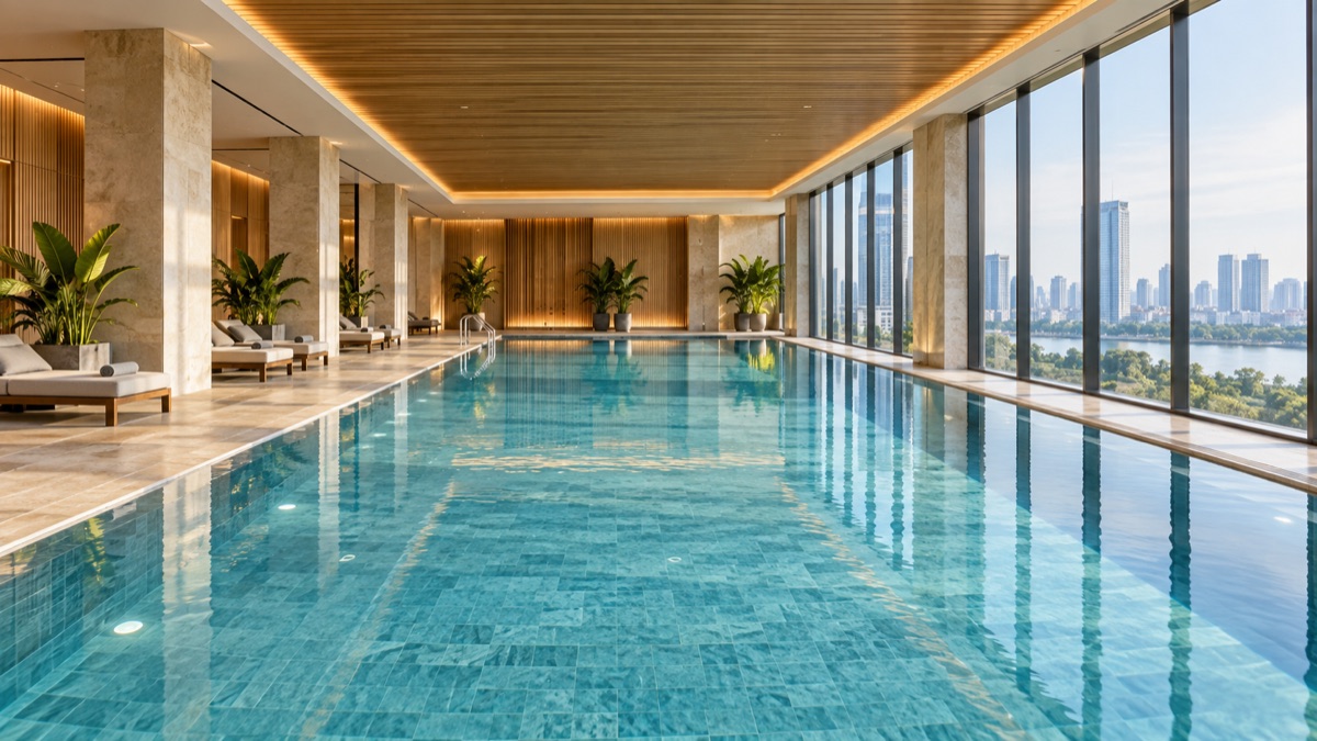 Illustrative indoor swimming pool in a premium fitness club