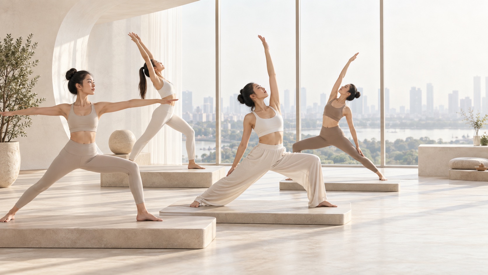 Yoga class in a bright studio at X Fitness Center