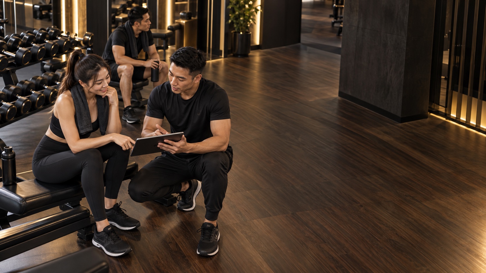 A member reviewing a personalised training plan with a trainer at X Fitness Center